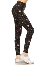 Load image into Gallery viewer, Yoga Style Banded Lined Black Cat Print, Full Length Leggings In A Slim Fitting
