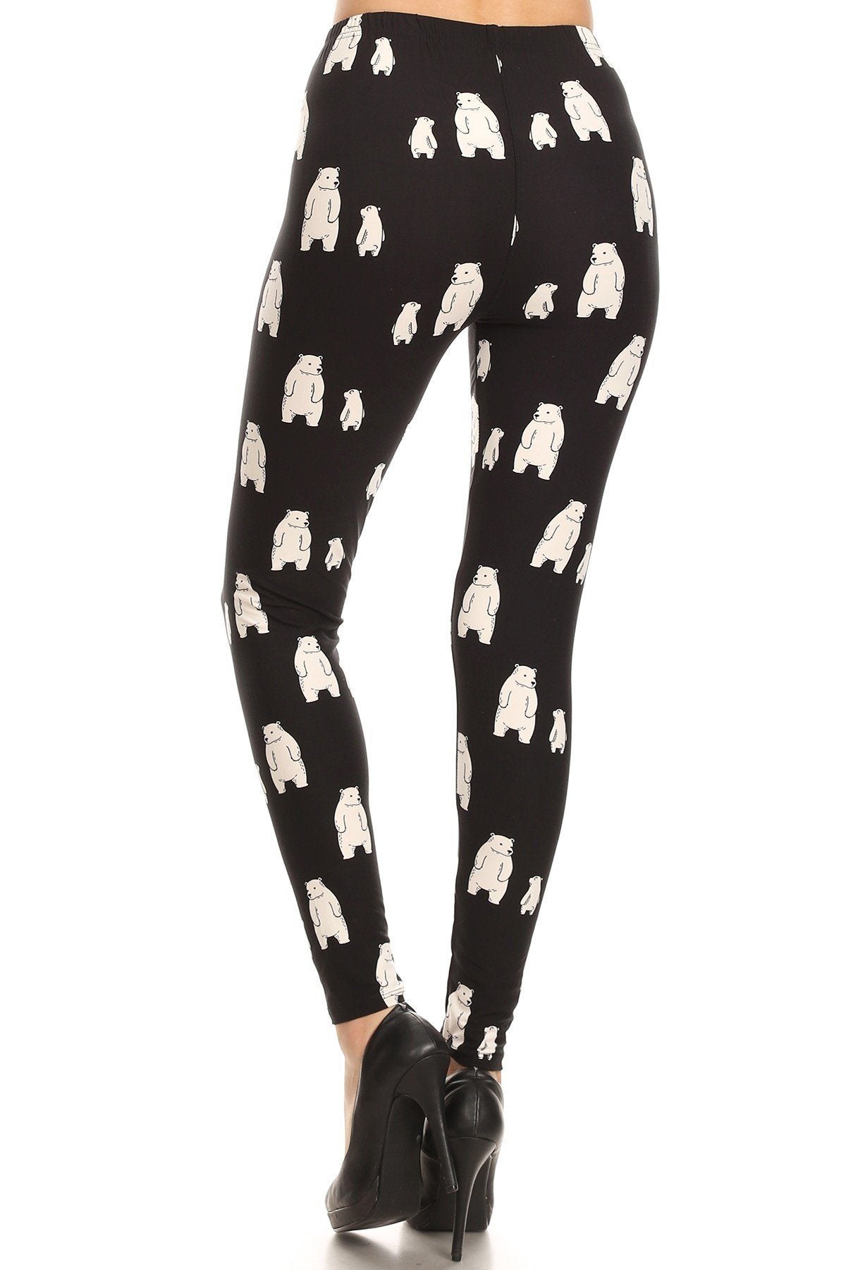 Polar Bear Print, High Waisted Full Length Leggings With An Elastic Band.