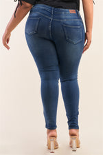 Load image into Gallery viewer, Plus Size Dark Blue Low-rise Ripped Denim Pants
