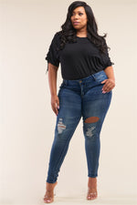 Load image into Gallery viewer, Plus Size Dark Blue Low-rise Ripped Denim Pants
