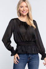 Load image into Gallery viewer, Smocked Ruffle Sleeve Lurex Blouse
