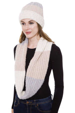 Load image into Gallery viewer, Stripe Pattern Infinity Scarf And Knit Hat Set
