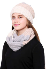 Load image into Gallery viewer, Stripe Pattern Infinity Scarf And Knit Hat Set
