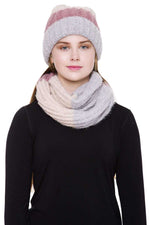 Load image into Gallery viewer, Stripe Pattern Infinity Scarf And Knit Hat Set
