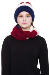 Stripe Pattern Infinity Scarf And Knit Hat Set