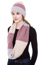 Load image into Gallery viewer, Stripe Pattern Infinity Scarf And Knit Hat Set
