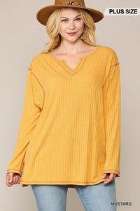 Two-tone Ribbed Tunic Top with Side Slits