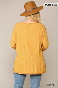 Two-tone Ribbed Tunic Top with Side Slits