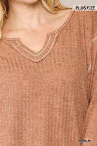 Two-tone Ribbed Tunic Top with Side Slits