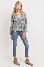 Load image into Gallery viewer, Surplice Neckline Drop Shoulder Long Sleeve Top
