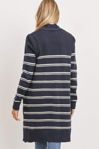 Striped Print Open Front Cardigan