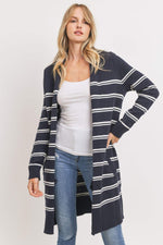 Load image into Gallery viewer, Striped Print Open Front Cardigan
