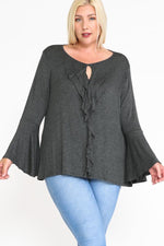 Load image into Gallery viewer, Long Bell Sleeve Ruffle Keyhole
