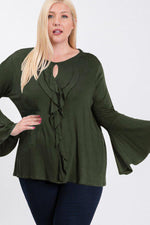 Load image into Gallery viewer, Long Bell Sleeve Ruffle Keyhole
