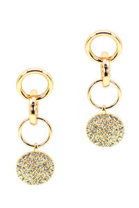 Metal Ring Link Dangle Round Studded Stone Earring