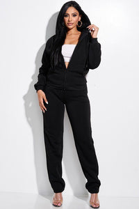 French Terry Zip Front Faux Fur Lined Jacket and Pant Set