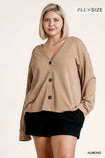 Load image into Gallery viewer, Linen Blend Button Down Cardigan With High Low Hem
