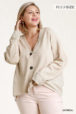 Load image into Gallery viewer, Linen Blend Button Down Cardigan With High Low Hem
