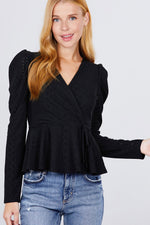 Load image into Gallery viewer, Surplice with Ribbon Tie Peplum Top
