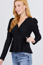 Load image into Gallery viewer, Surplice with Ribbon Tie Peplum Top
