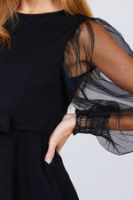 Load image into Gallery viewer, Mesh Puff Sleeve Peplum Top
