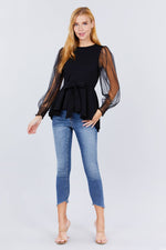 Load image into Gallery viewer, Mesh Puff Sleeve Peplum Top
