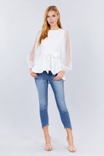 Load image into Gallery viewer, Mesh Puff Sleeve Peplum Top
