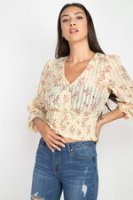 Load image into Gallery viewer, Floral Shadow Stripe V-neck Top
