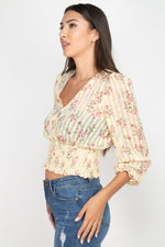 Load image into Gallery viewer, Floral Shadow Stripe V-neck Top
