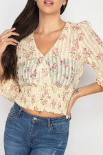 Load image into Gallery viewer, Floral Shadow Stripe V-neck Top
