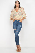 Load image into Gallery viewer, Floral Shadow Stripe V-neck Top
