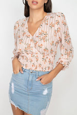 Load image into Gallery viewer, Floral Shadow Stripe V-neck Top
