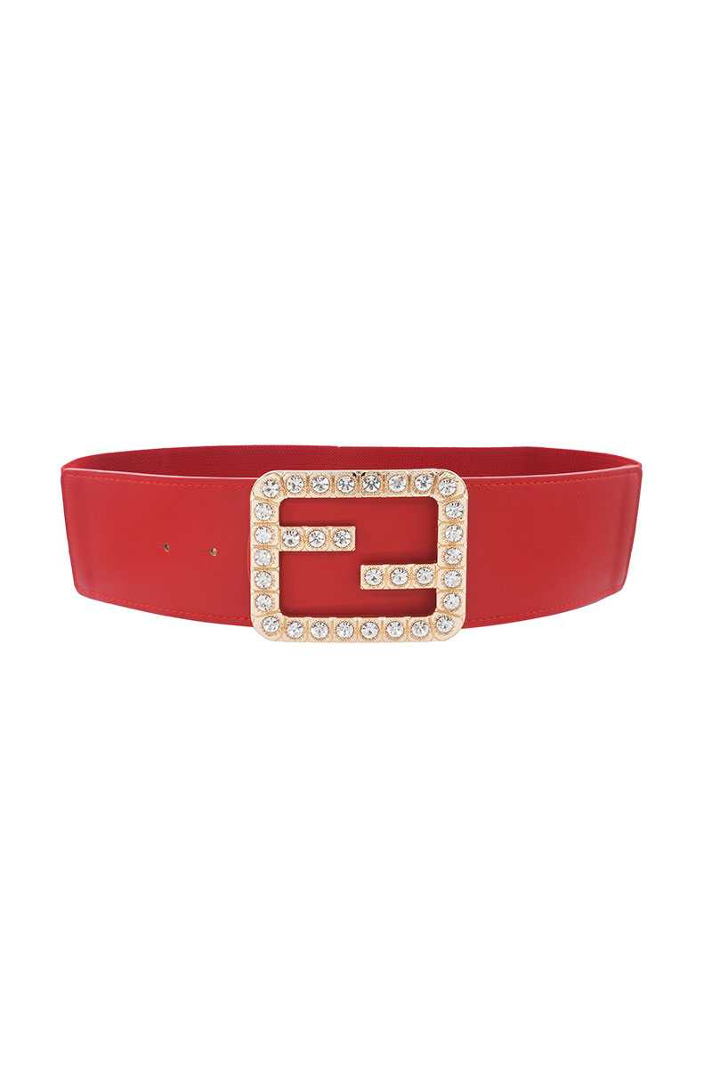 2fb Rhinestone Buckle Elastic Belt