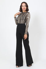 Load image into Gallery viewer, Sophisticated Gold Sequins Bodice Jumpsuit
