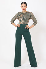 Load image into Gallery viewer, Open Back Gold Sequin Pattern Jumpsuit
