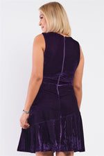 Load image into Gallery viewer, Plus Size Purple Velvet Sleeveless Deep Plunge V-neck Swing Bottom Dress
