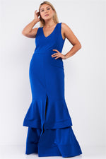 Load image into Gallery viewer, Plus Sleeveless V-neck Front Slip Layered Flare Hem Maxi Mermaid Dress
