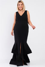 Load image into Gallery viewer, Plus Sleeveless V-neck Front Slip Layered Flare Hem Maxi Mermaid Dress
