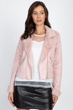 Load image into Gallery viewer, Suede Faux Fur Moto Jacket
