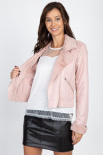 Load image into Gallery viewer, Suede Faux Fur Moto Jacket
