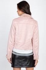 Load image into Gallery viewer, Suede Faux Fur Moto Jacket
