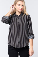 Load image into Gallery viewer, 3/4 Roll Up Sleeve Stripe Print Shirt
