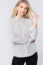 Load image into Gallery viewer, 3/4 Roll Up Sleeve Stripe Print Shirt
