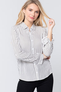 3/4 Roll Up Sleeve Stripe Print Shirt