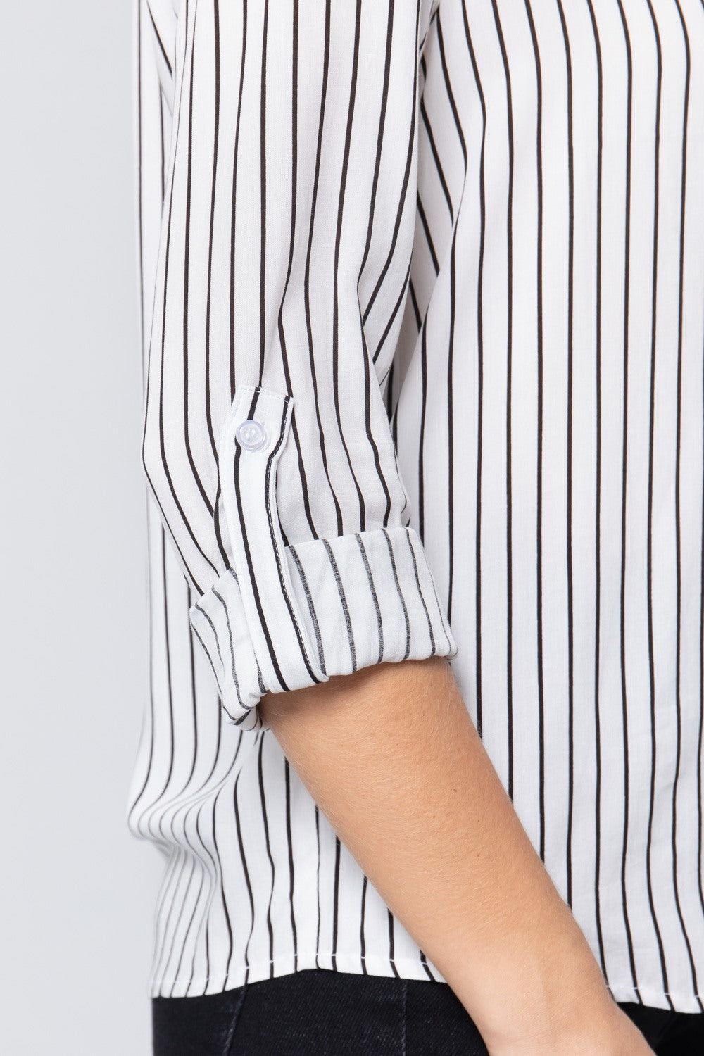 3/4 Roll Up Sleeve Stripe Print Shirt