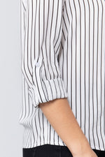 Load image into Gallery viewer, 3/4 Roll Up Sleeve Stripe Print Shirt
