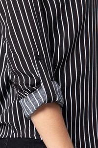 3/4 Roll Up Sleeve Stripe Print Shirt