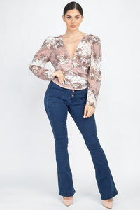 Floral V-Neck Ruched Top