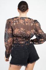 Load image into Gallery viewer, Floral V-Neck Ruched Top
