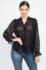 Load image into Gallery viewer, Semi Sheer Ruffle Blouse
